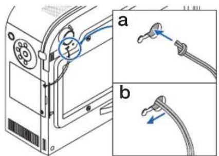 Diagram showing cable installation steps with labeled components and directional arrows
