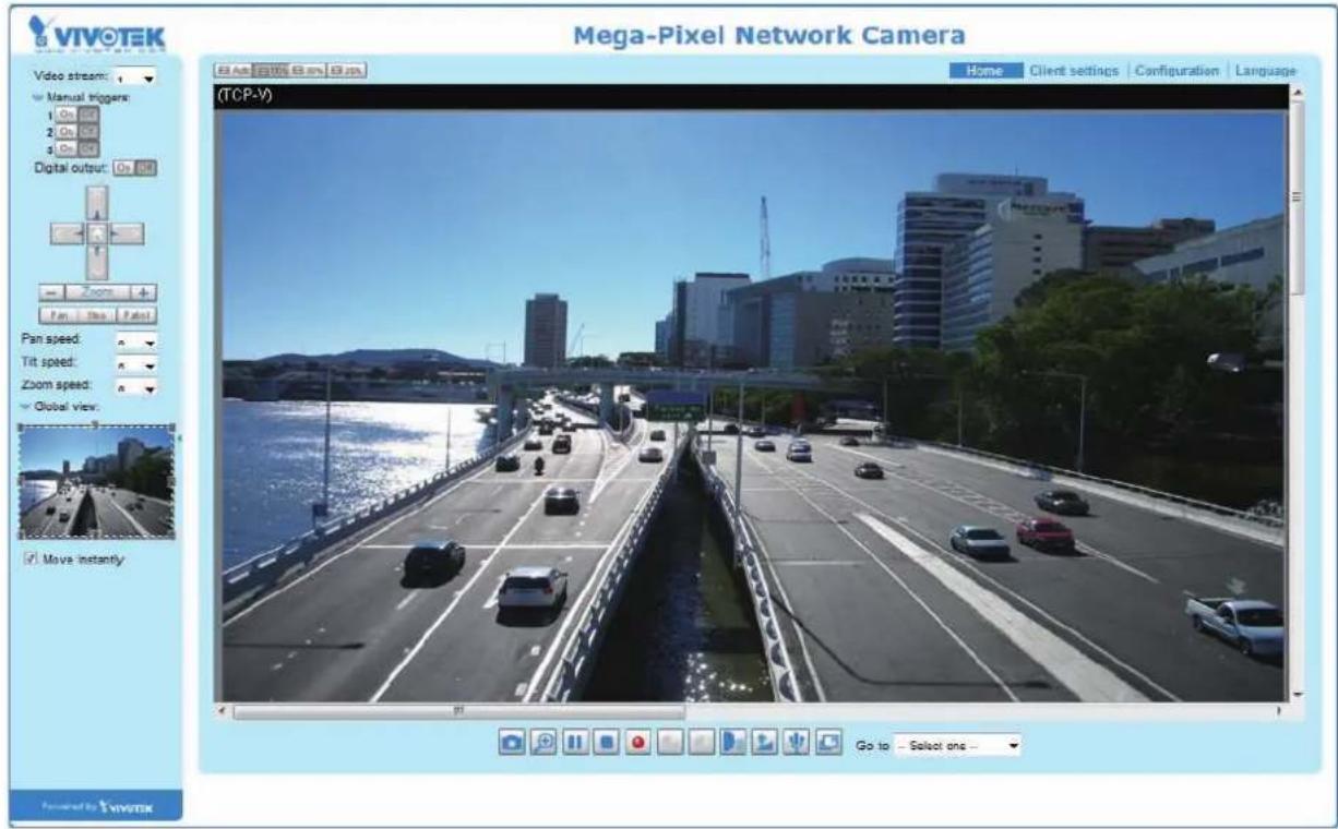 VIVOTEK Video stream: Manual triggers: 1 On 2 On 3 On Digital output: On Zoom Pan Pan speed: Tilt speed: Zoom speed: Global view: Move instantly Go to - Select one - (TCP-V) Home Client settings Configuration Language VIVOTEK