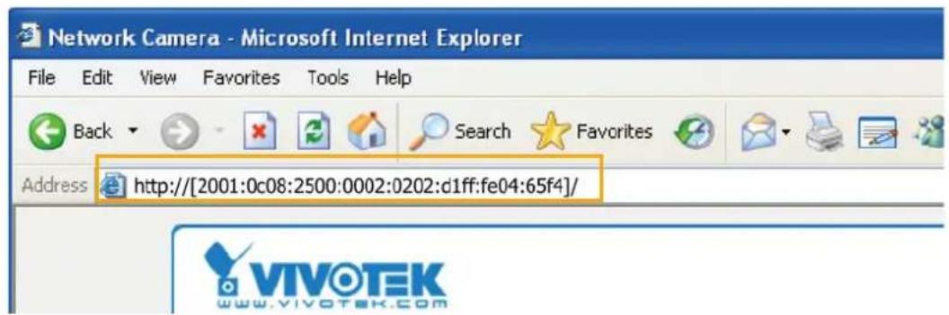 Network Camera - Microsoft Internet Explorer File Edit View Favorites Tools Help Back Search Favorites Address http://[2001:0c08:2500:0002:0202:d1ff:fe04:65f4]/ VIVOTEK www.vivottek.com