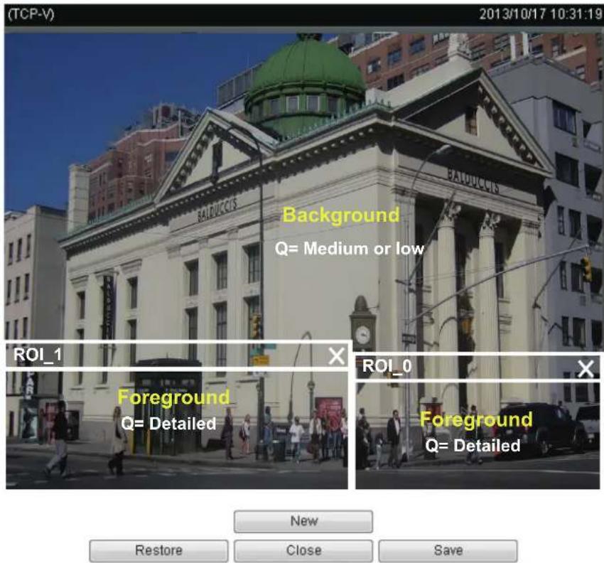 (TCP-V) 2013/10/17 10:31:19 Background Q= Medium or low ROI_1 Foreground Q= Detailed ROI_0 Foreground Q= Detailed New Restore Close Save
