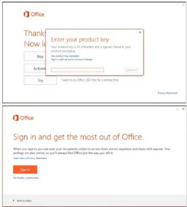 Office Thank Now le Enter your product key Your product key is 25 characters and is typically found in your product packaging. Buy See product key examples Sign in with an active account instead Activat Try I want to try Office 360 free for a limited time. Privacy Statement Office Sign in and get the most out of Office. When you sign in, you can save your documents online to access them almost anywhere and share with anyone. Your settings are also online, so you'll always find Office just the way you left it. Learn more | Privacy Statement Sign In No thanks, maybe later. Back to video