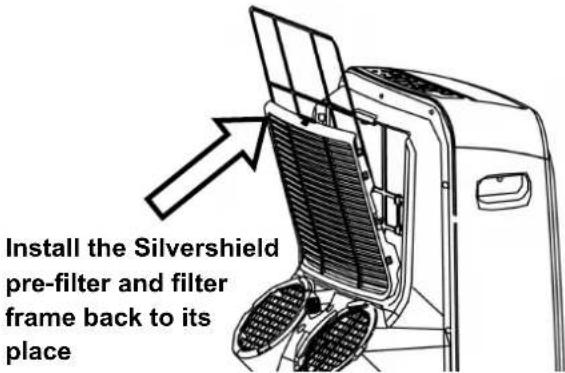 Install the Silvershield pre-filter and filter frame back to its place