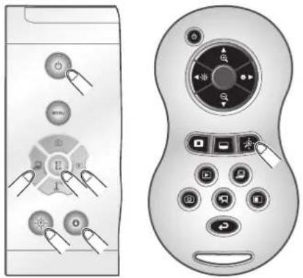 Diagram showing two device control panels with labeled buttons and icons, one displaying a circular icon with 'O' and a plus sign, the other showing a stylized remote control with app icons.