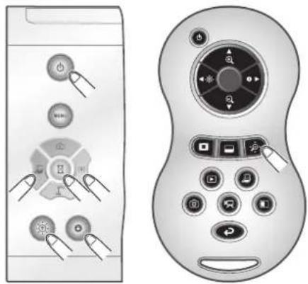 Diagram showing two device control panels with labeled buttons and icons, one displaying a battery icon and the other displaying a keypad interface.