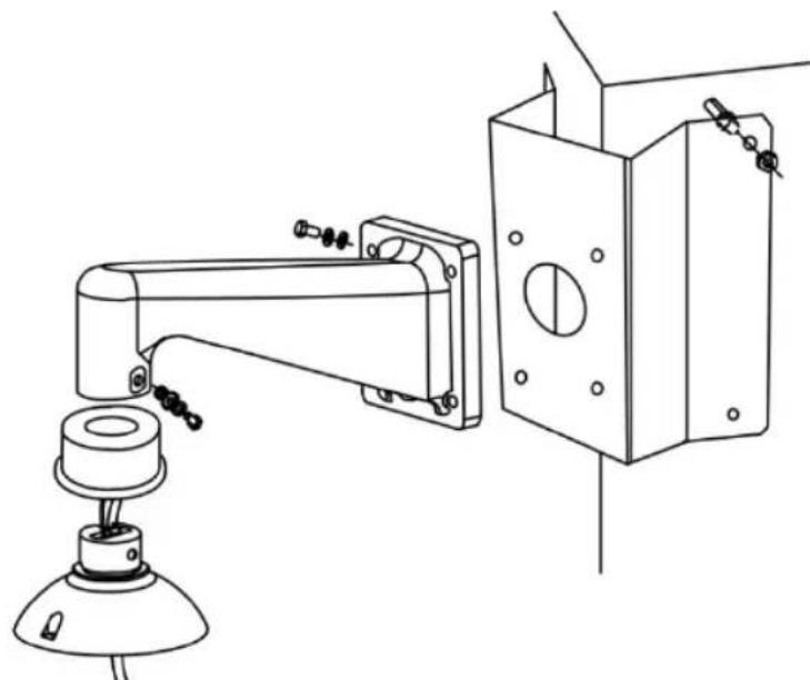 Technical line drawing of a mechanical arm and electrical enclosure assembly (no text or symbols)