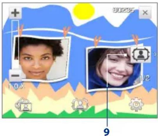 Screenshot of a social media interface with photo frames and UI elements, showing user interaction icons and timecode