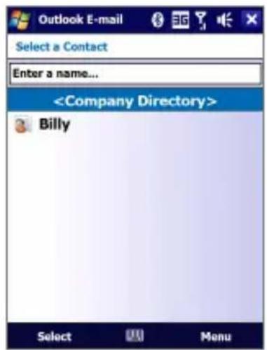 Outlook E-mail Select a Contact Enter a name... Billy Select Menu