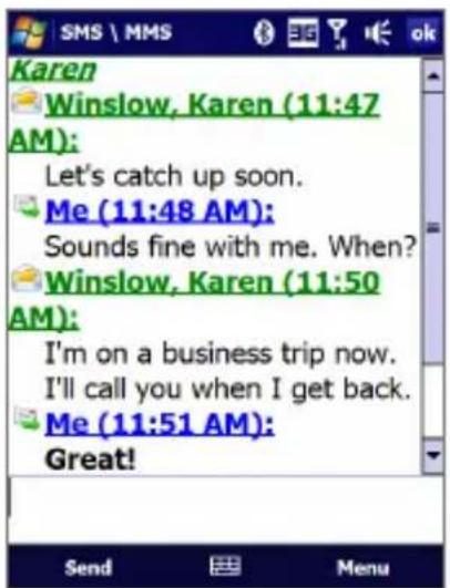 Karen Winslow, Karen (11:47 AM): Let's catch up soon. Me (11:48 AM): Sounds fine with me. When? Winslow, Karen (11:50 AM): I'm on a business trip now. I'll call you when I get back. Me (11:51 AM): Great!