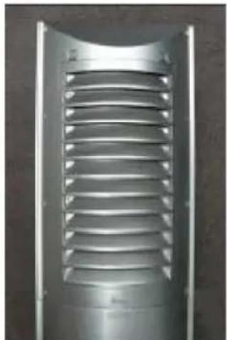 Metallic ventilation grille with horizontal slats, no visible text or symbols