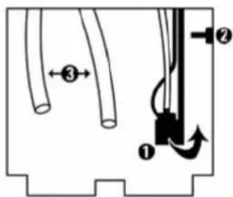 Diagram showing labeled components of a mechanical or electrical component with arrows indicating motion or force direction.