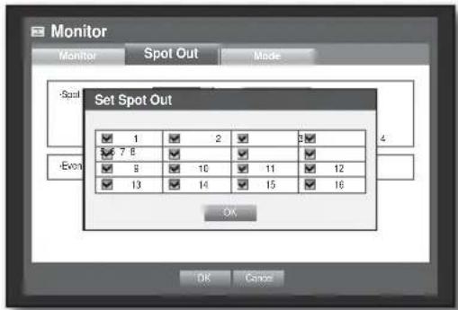 Monitor Monitor Spot Out Made Spot Set Spot Out ✓ 1 ✓ 2 ✓ 3 ✓ ✓ 7 8 ✓ ✓ ✓ ✓ 8 ✓ 10 ✓ 11 ✓ 12 ✓ 13 ✓ 14 ✓ 15 ✓ 16 OK Cancel