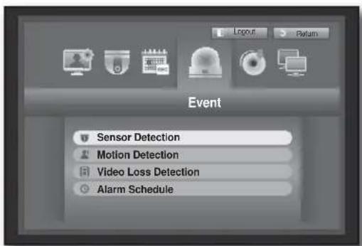 Event Sensor Detection Motion Detection Video Loss Detection Alarm Schedule