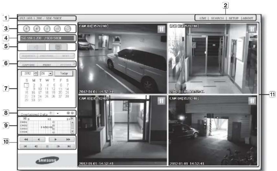192.168.1.200 / SDE-500X CAM 01[352X240] CAM 02[352X240] CAM 03[352X240] CAM 04[352X240] 192.168.1.200 / SDE-500X 2 LIVE | SEARCH | SETUP | ABOUT 1 2 3 4 5 6 7 8 9 10 11 12 13 14 15 16 17 18 19 20 21 22 23 24 25 26 27 28 29 30 31 S M T W T F S 2 3 4 5 6 7 3 9 10 11 12 13 14 15 16 17 18 19 20 21 22 23 24 25 26 27 28 29 30 31 Overlapped Data CH01 CH02 CH03 CH04 14/92:41 14/92:41 14/92:41 14/92:41 14/92:41 SAMSUNG