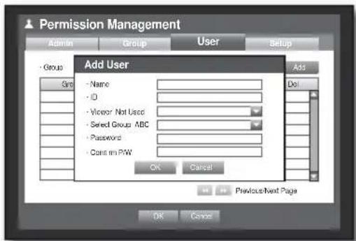 Permission Management Admin Group User Setup - Group Name ID Victor Not Used Select Group ABC Passwords Cons on PW Add User Add Do OK Cancel Previous Next Page OK Cancel