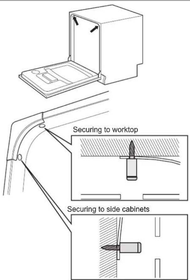 Securing to worktop Securing to side cabinets