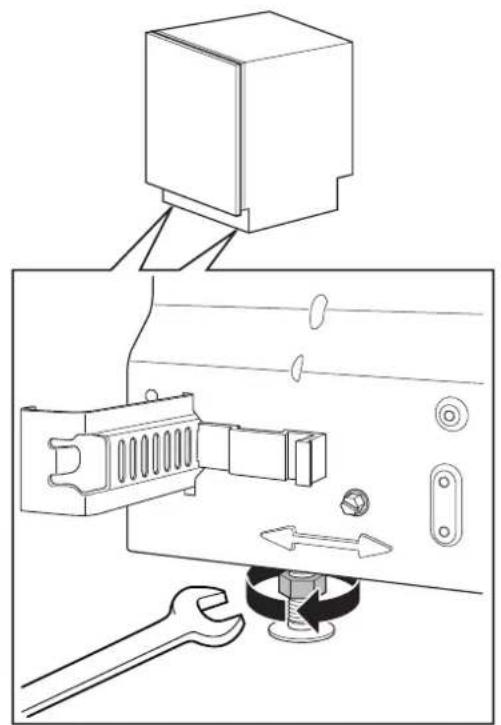 Technical diagram showing a mechanical assembly with labeled components and directional arrows indicating motion or movement.