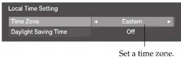 Local Time Setting Time Zone Eastern Daylight Saving Time Off Set a time zone.