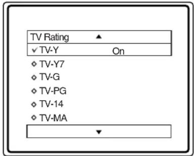 TV Rating ✓ TV-Y On ♦ TV-Y7 ♦ TV-G ♦ TV-PG ♦ TV-14 ♦ TV-MA