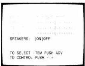 SPEAKERS: [ON]OFF TO SELECT ITEM PUSH ADV TO CONTROL PUSH - +