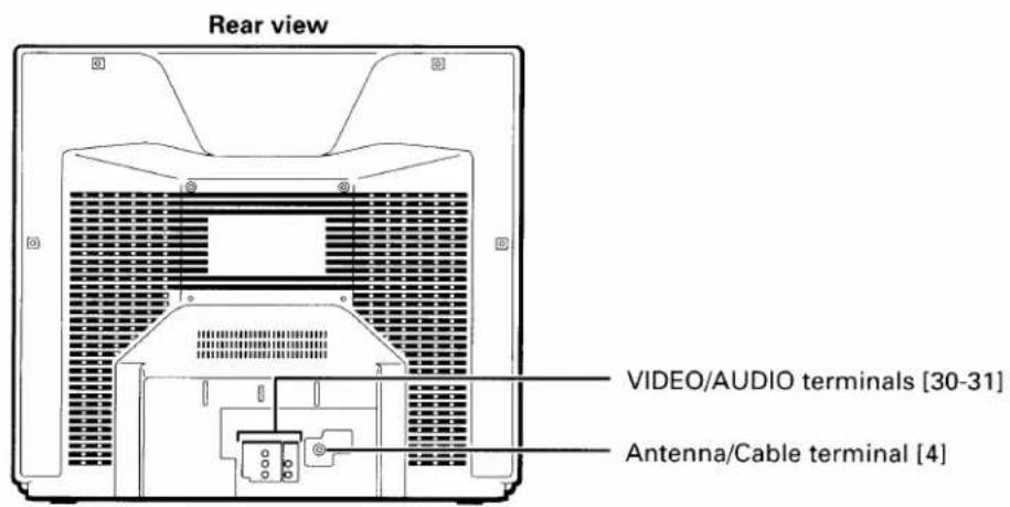Rear view VIDEO/AUDIO terminals [30-31] Antenna/Cable terminal [4]