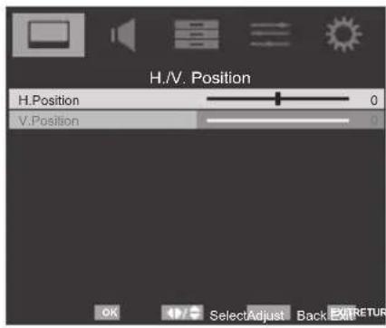 H./V. Position H.Position 0 V.Position 0 OK SelectAdjust Back Exit
