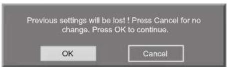 Previous settings will be lost ! Press Cancel for no change. Press OK to continue. OK Cancel
