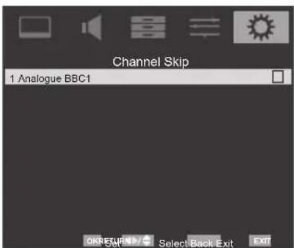 Channel Skip 1 Analogue BBC1 OKRETURN/ Select Back Exit EXIT