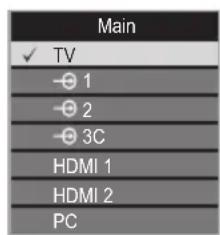 Main ✓ TV -Θ 1 -Θ 2 -Θ 3C HDMI 1 HDMI 2 PC