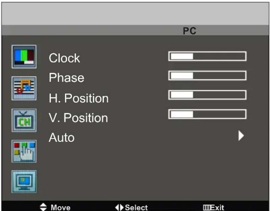 PC Clock Phase H. Position V. Position Auto Move Select Exit