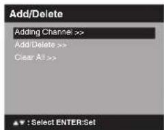 Add/Delete Adding Channel >> Add/Delete >> Clear All >>