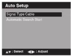 Auto Setup Signal Type Cable Automatic Search Start : Select Adjust