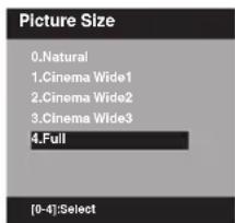 Picture Size 0.Natural 1.Cinema Wide1 2.Cinema Wide2 3.Cinema Wide3 4.Full [0-4]:Select