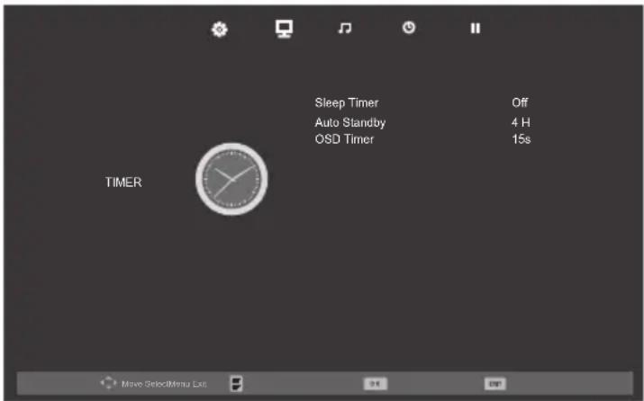 Sleep Timer Auto Standby OSD Timer Off 4 H 15s TIMER