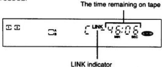 The time remaining on tape LINK 4:5:06 MIN SEC LINK indicator