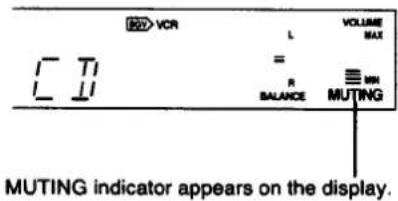 VCR L VOLUME MAX = R BALANCE MIN MUTING MUTING indicator appears on the display.