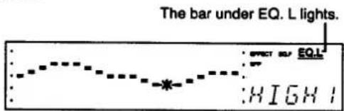 The bar under EQ. L lights. EQL HIGH