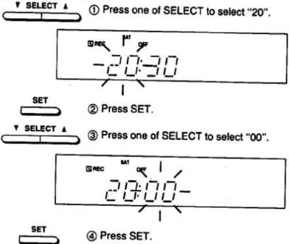 SELECT ▲ ① Press one of SELECT to select "20". SET ② Press SET. ③ Press one of SELECT to select "00". SET ④ Press SET.