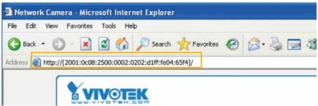 Network Camera - Microsoft Internet Explorer File Edit View Favorites Tools Help Back Search Favorites Address http://[2001:0c08:2500:0002:0202:d1ff:fe04:65f4]/ VIVOTEK www.vivotek.com