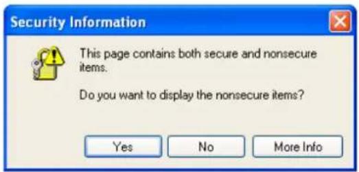 Security Information This page contains both secure and nonsecure items. Do you want to display the nonsecure items? Yes No More Info