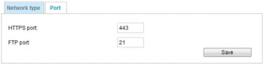 Network type Port HTTPS port: 443 FTP port: 21 Save