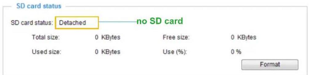 SD card status SD card status: Detached — no SD card Total size: 0 KBytes Free size: 0 KBytes Used size: 0 KBytes Use (%): 0 % Format