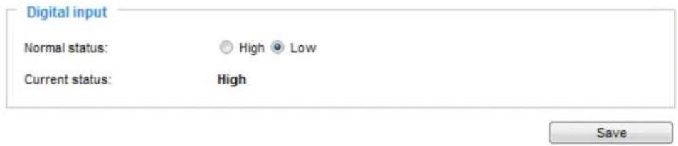 Digital input Normal status: High Low Current status: High Save