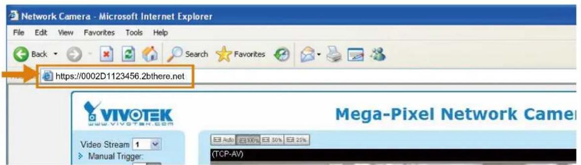 Network Camera - Microsoft Internet Explorer File Edit View Favorites Tools Help Back Search Favorites https://0002D1123456.2bthere.net VIVOTEK Video Stream 1 Manual Trigger: Mega-Pixel Network Came EB Auto 100% EB 50% EB 20% (TCP-AV)