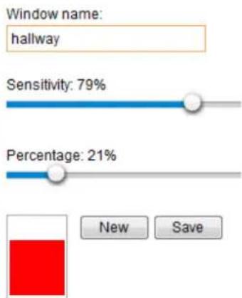Window name: hallway Sensitivity: 79% Percentage: 21% New Save