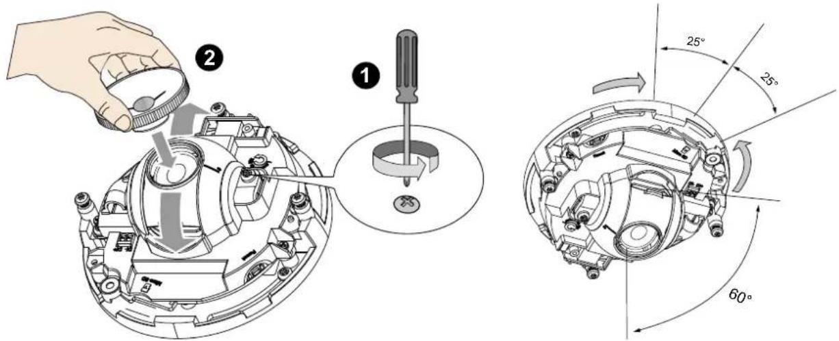 Technical diagram showing mechanical assembly steps with numbered components and angular measurements