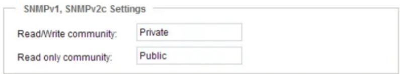 SNMPv1, SNMPv2c Settings Read/Write community: Private Read only community: Public