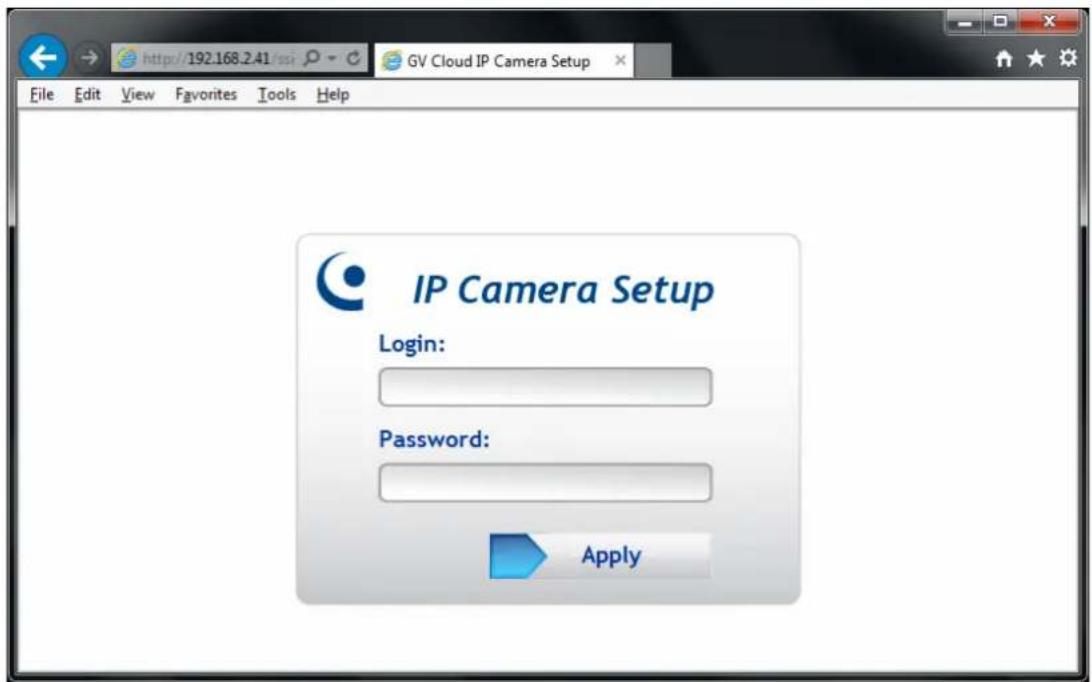IP Camera Setup Login: Password: Apply