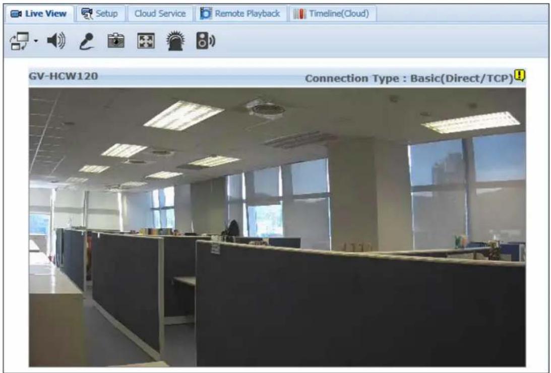 Live View Setup Cloud Service Remote Playback Timeline(Cloud) GV-HCW120 Connection Type : Basic(Direct/TCP)