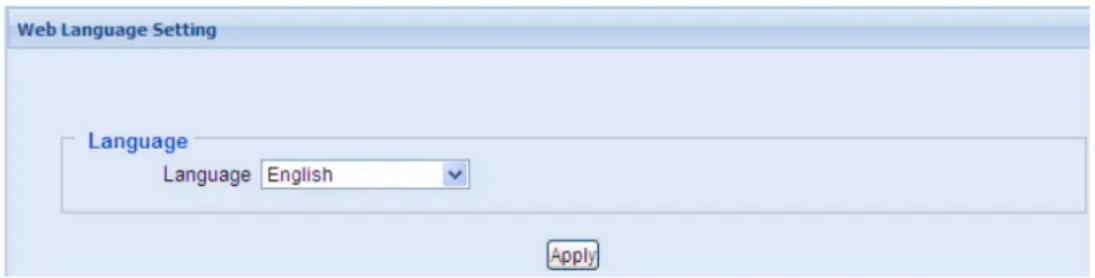 Web Language Setting Language Language English Apply