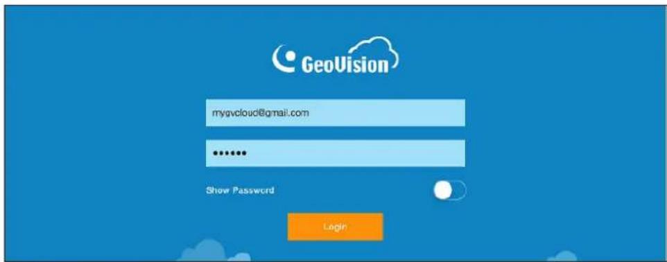 GeoVision mygvccloud@gmail.com ...... Show Password Login